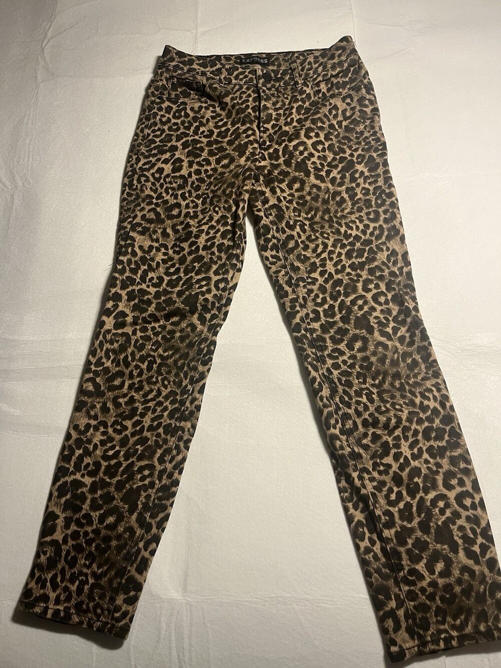 Express Women’s Size 2 Leopard Print Skinny Jeans Brown Black Animal Y2K Style
